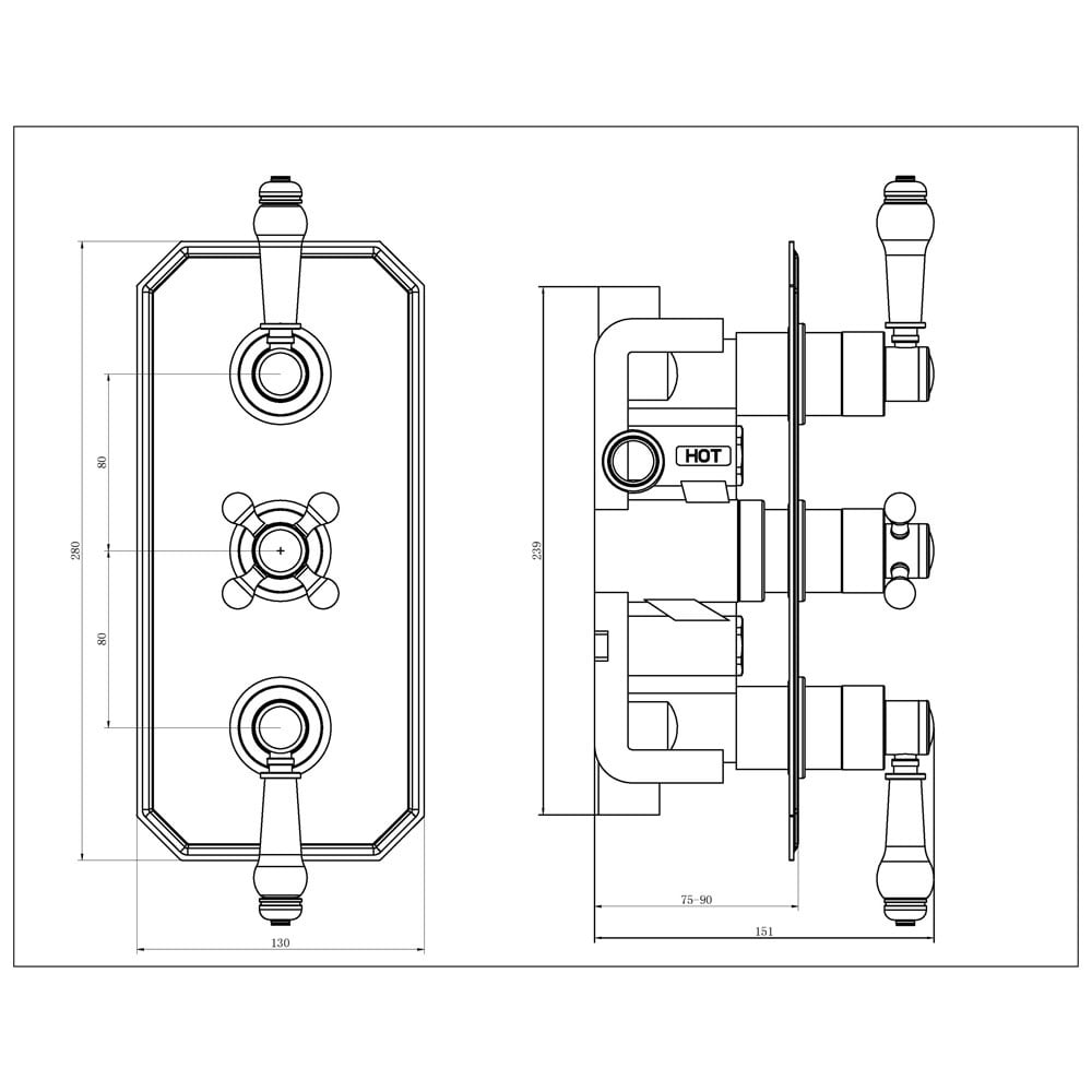 Astini Tenby Chrome Traditional Triple Concealed Thermostatic Shower Valve
