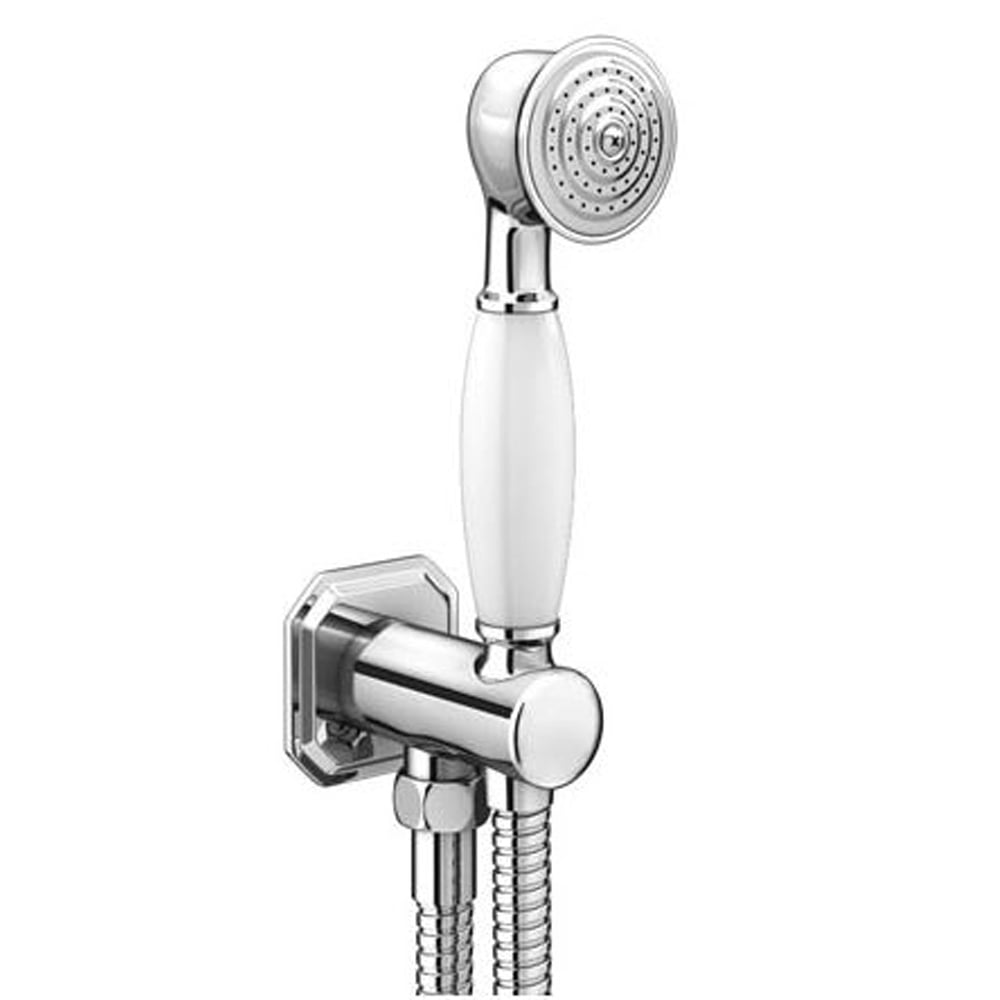Astini Tenby Chrome & White Traditional Outlet Elbow Handset & Hose