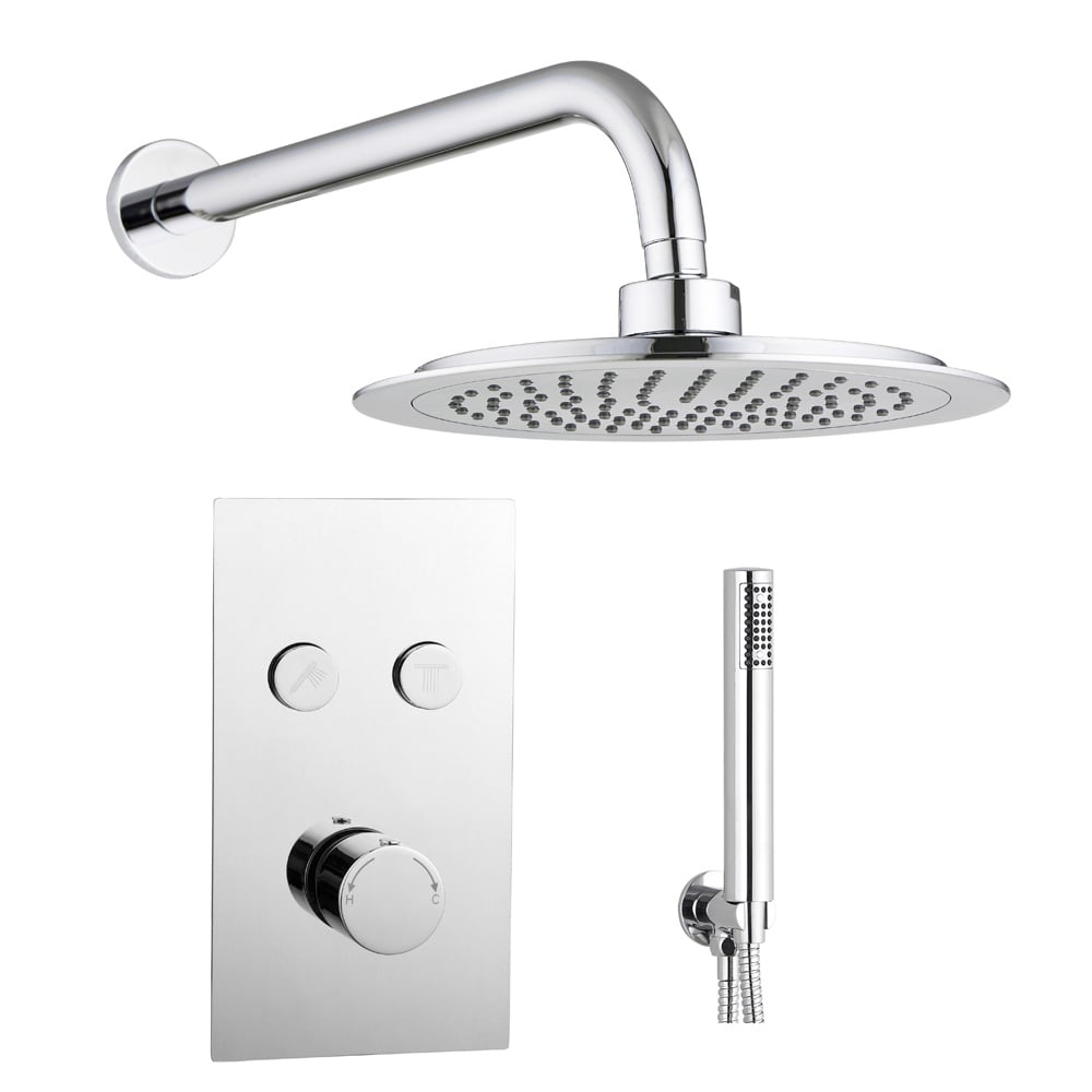 Astini Chrome Round Twin Push Button Concealed Shower Valve & Overhead Kit