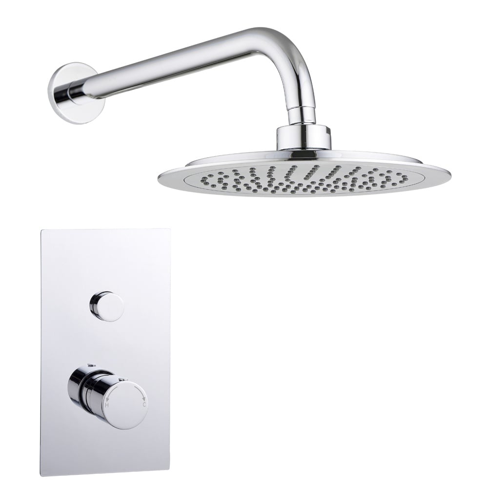 Astini Chrome Round Single Push Button Concealed Shower Valve & Overhead Kit