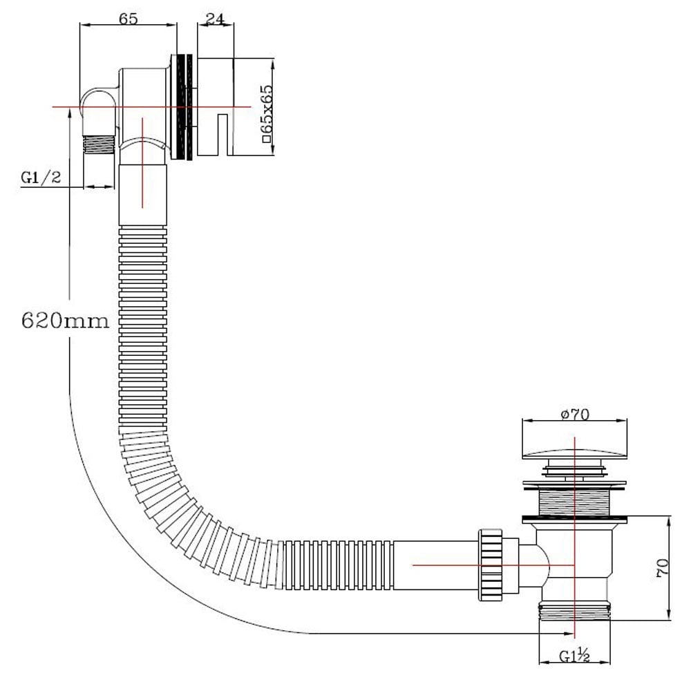Astini Chrome Square Bath Filler, Sprung Waste & Overflow