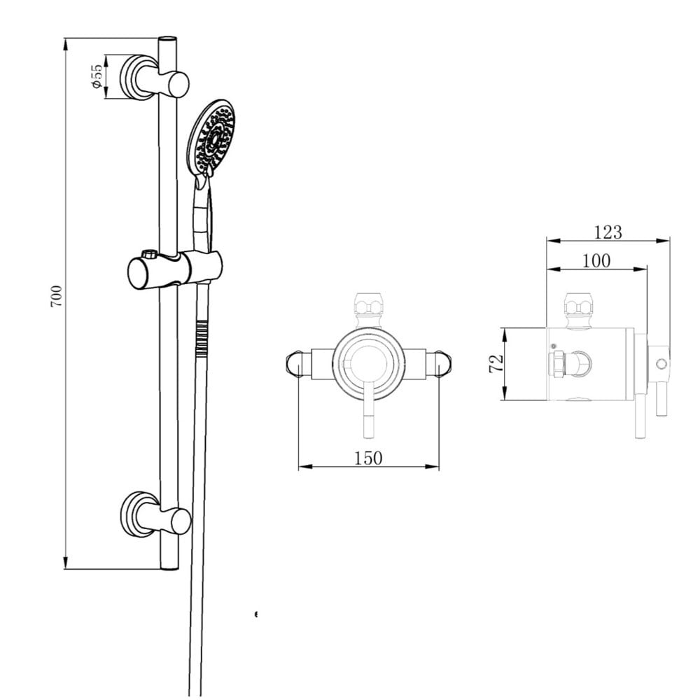 Astini Conwy Chrome Concentric Dual Control Shower Valve & Riser Rail Kit