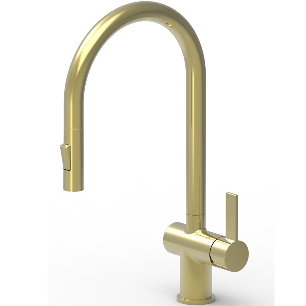 Astini Mayhill Single Lever Pull Out Kitchen Sink Mixer Tap with Brushed Brass Finish