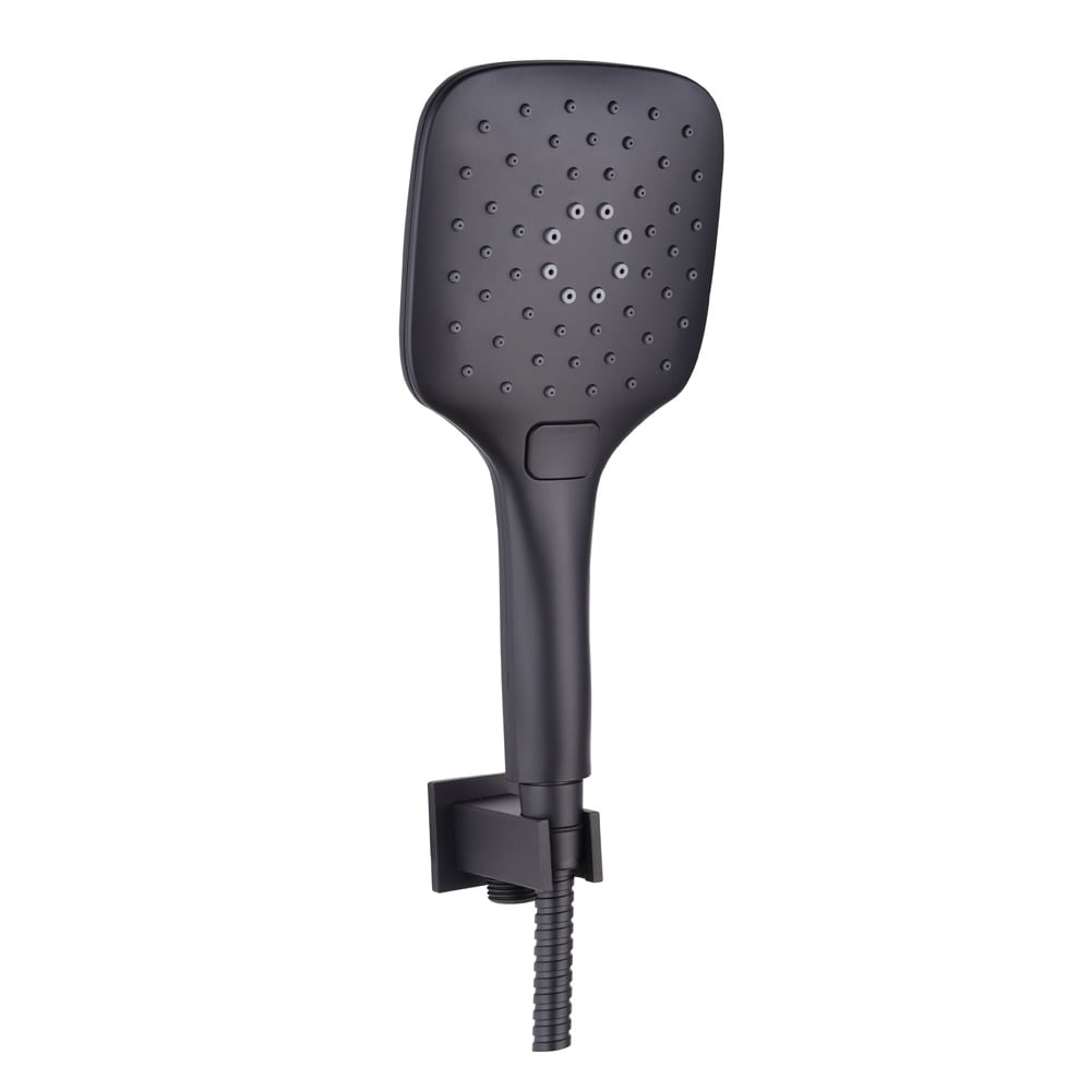 Astini Orca Black Square Wall Outlet Elbow with Bracket, Hose & Handset