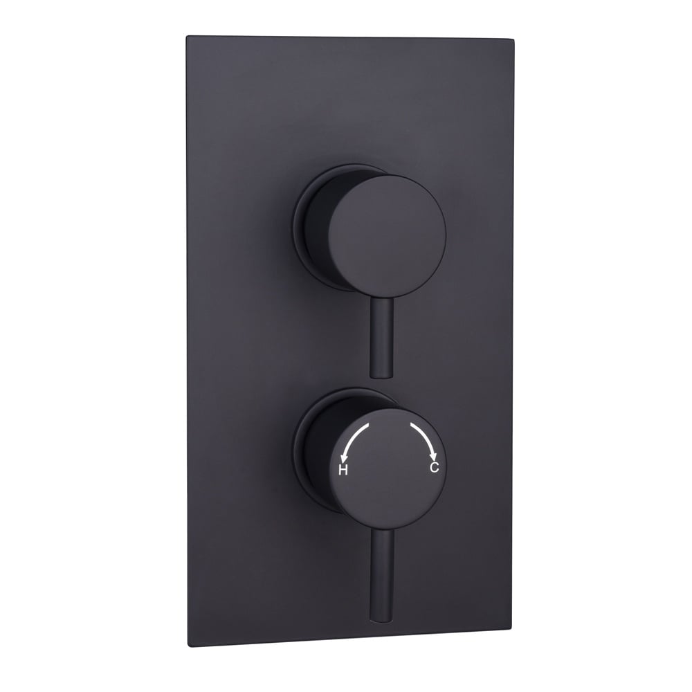 Astini Orca Black Round Concealed Thermostatic 2 Handle 2 Outlet Shower Valve