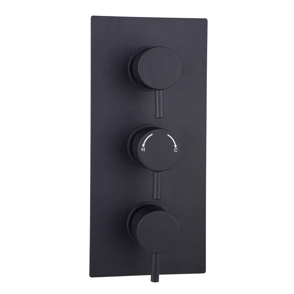 Astini Orca Black Round Concealed Thermostatic 3 Handle 2 Outlet Shower Valve