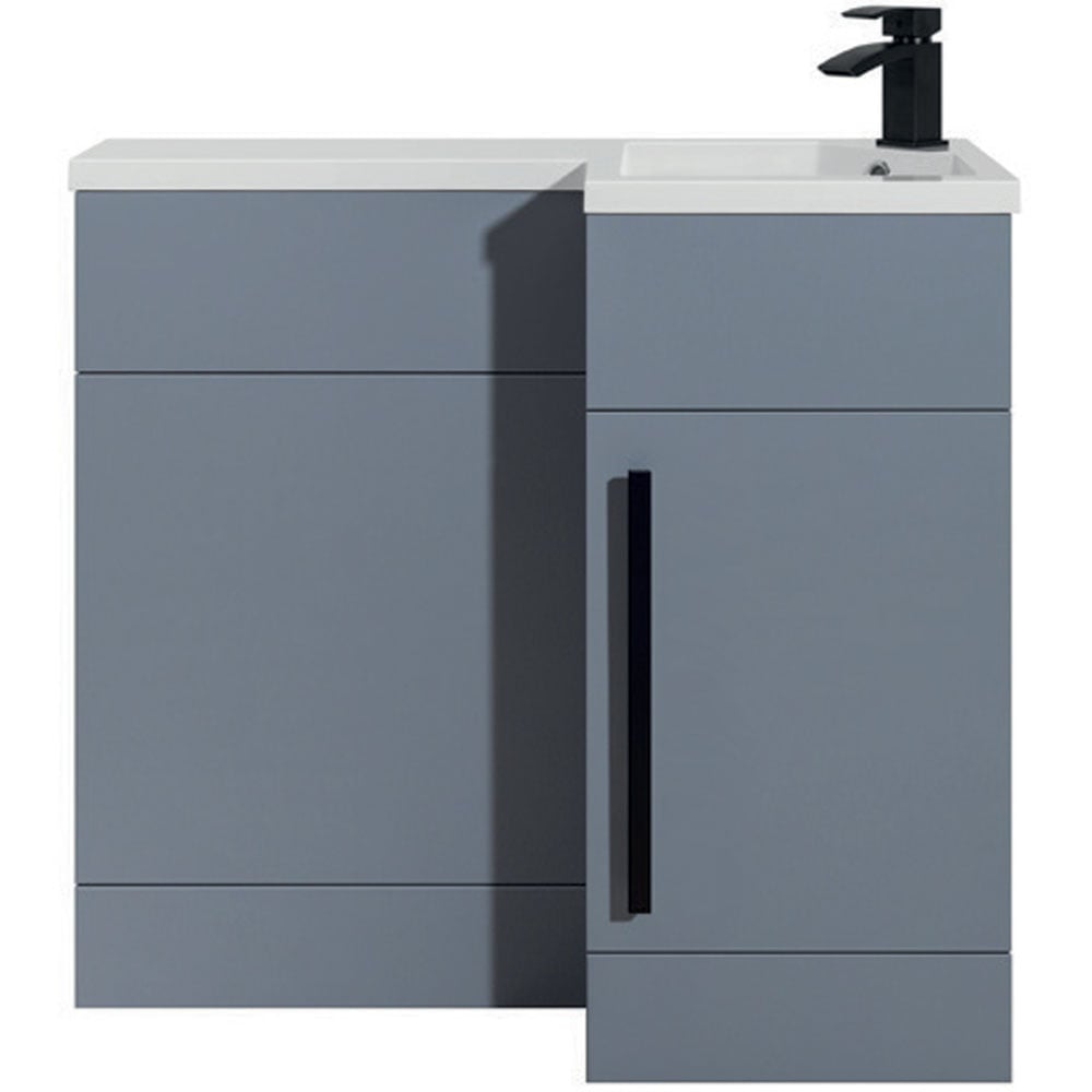 Astini Verona Tailored Grey 1 Door WC Vanity Unit Black Handles & Right Basin