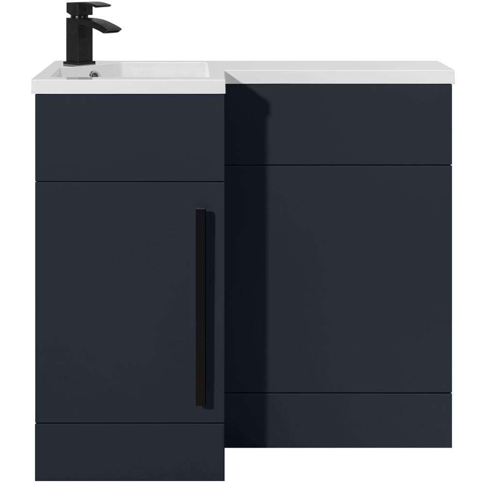 Astini Verona Shadow Grey 1 Door WC Vanity Unit Black Handles & Left Basin