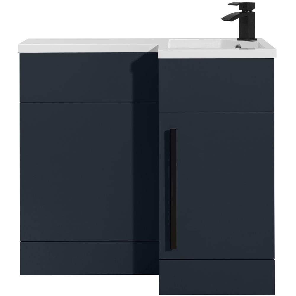 Astini Verona Shadow Grey 1 Door WC Vanity Unit Black Handles & Right Basin