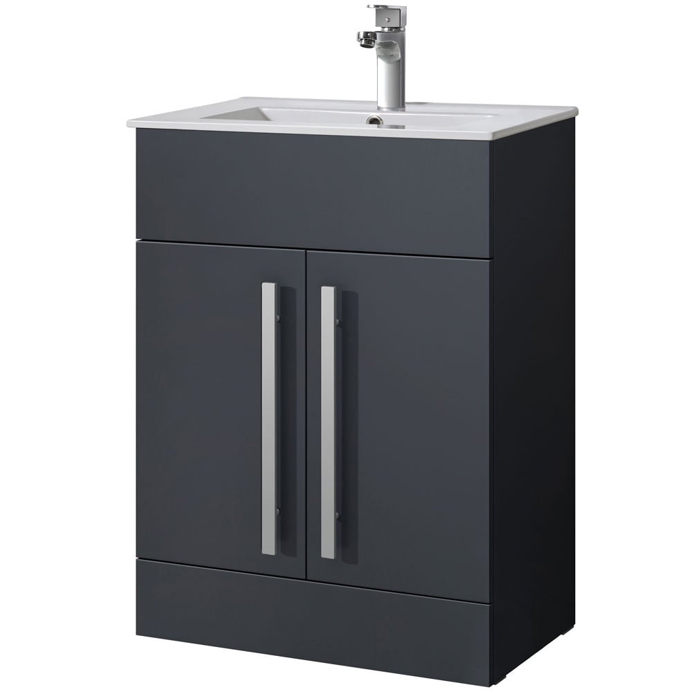 Astini Sorrento Shadow Grey 2 Door 610mm Vanity Unit & Basin Satin Handles