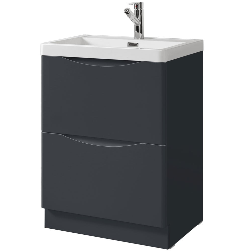 Astini Naples Smile Shadow Grey 2 Drawer Floor Standing 600mm Vanity & Basin