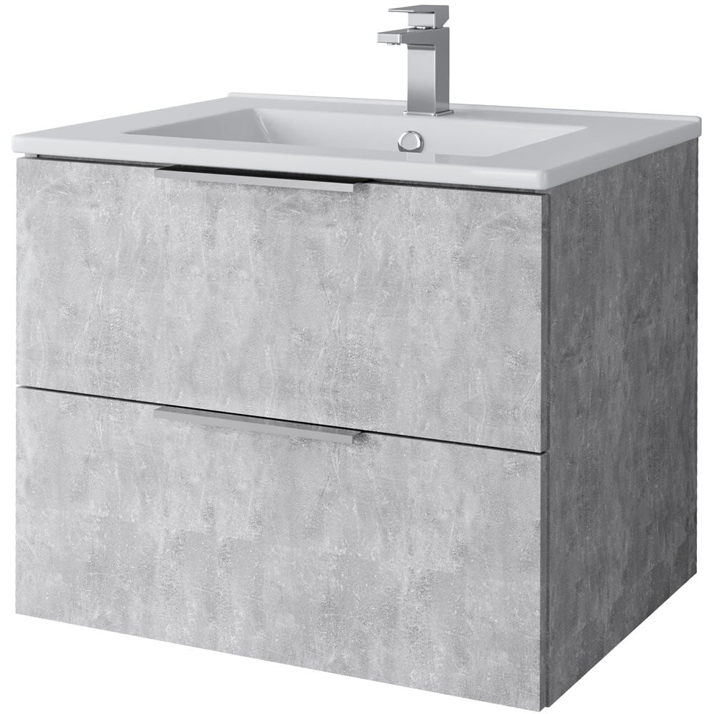 Astini Sofia Concrete 2 Drawer Wall Hung 610mm Vanity & Basin Chrome Handles