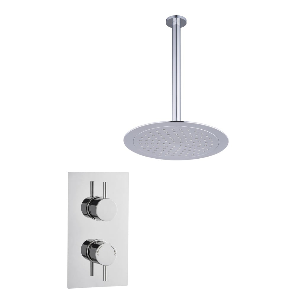 Astini Chrome Round Concealed Thermostatic Shower Valve, Head & Ceiling Arm TIS0009C