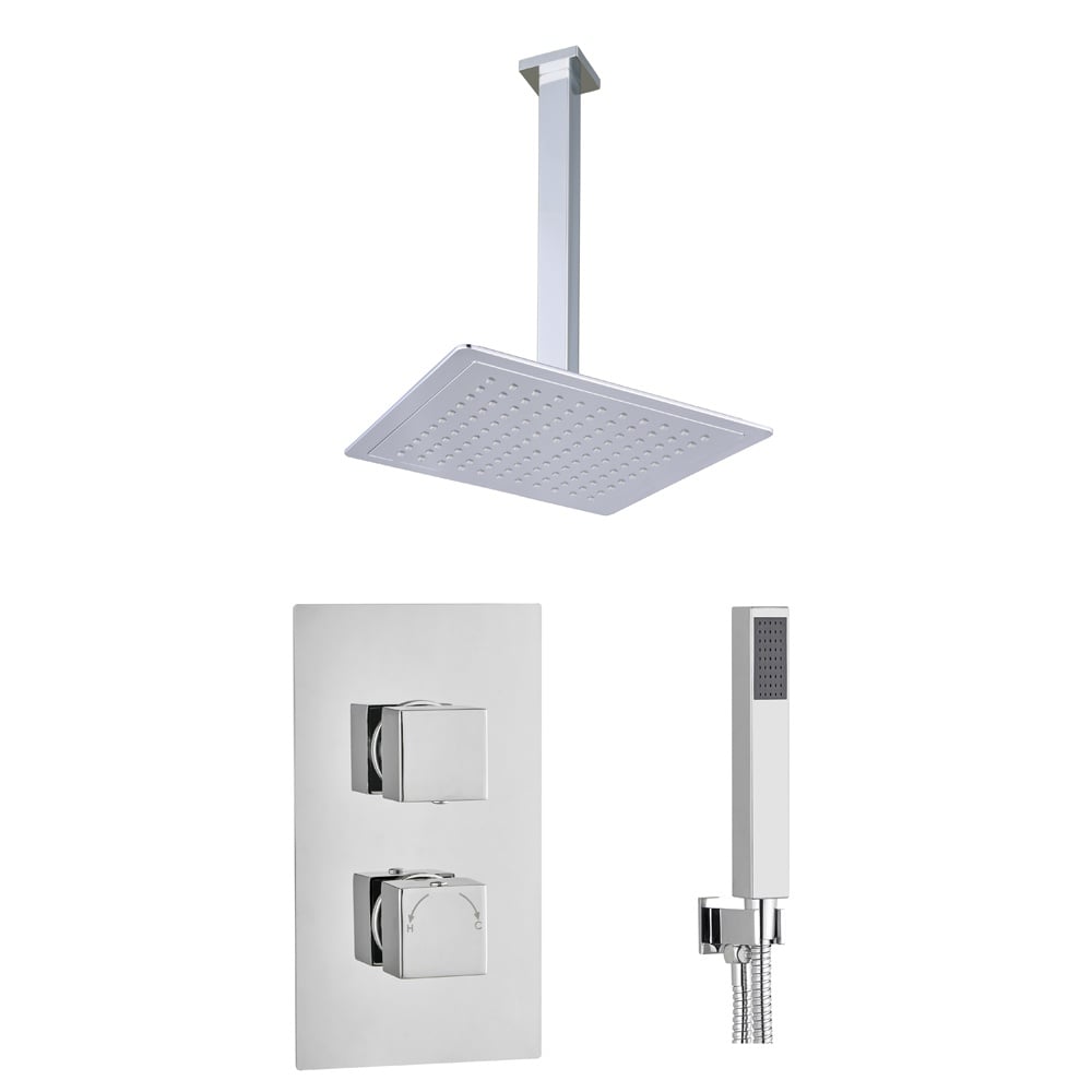 Astini Chrome Square Concealed Thermostatic Shower Valve, Head & Ceiling Arm TIS0010C