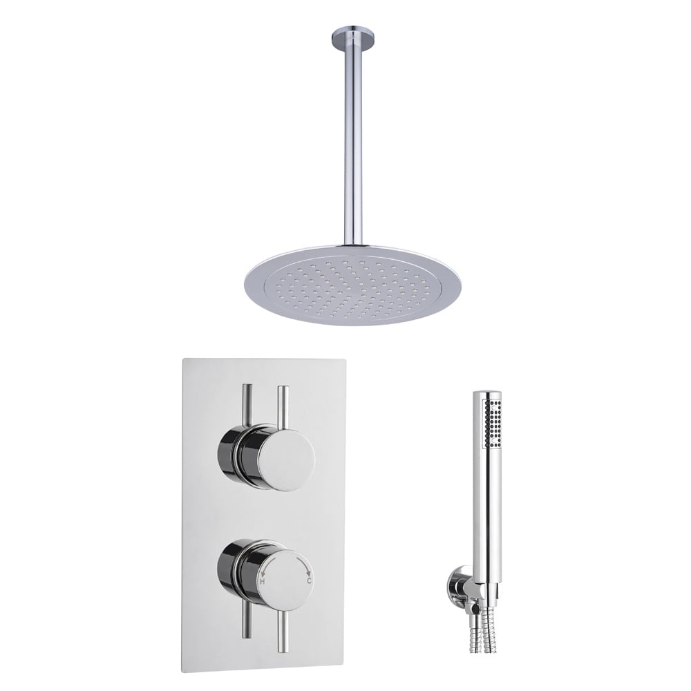 Astini Chrome Round Concealed Thermostatic Shower Valve, Head & Ceiling Arm TIS0011C