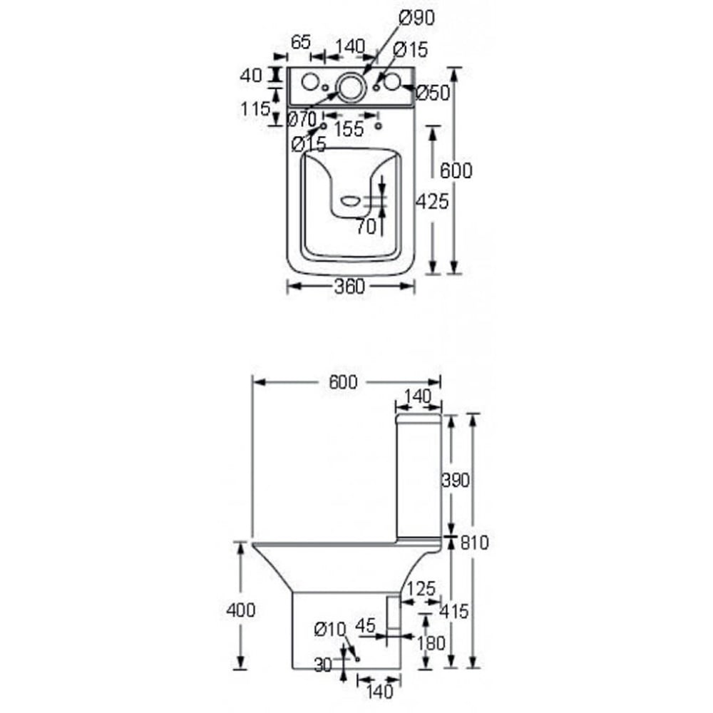 Astini Square Rimless Close Coupled Toilet Pan, Cistern, Soft Close Seat & Fittings