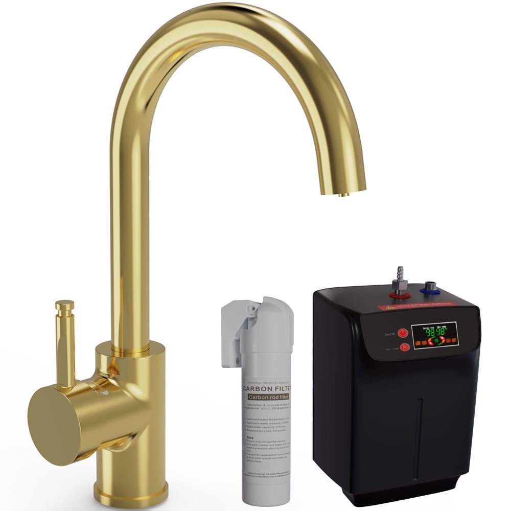 Astini Industrial 3in1 Boiling Hot Water Kitchen Tap & Tank with Brushed Brass Finish