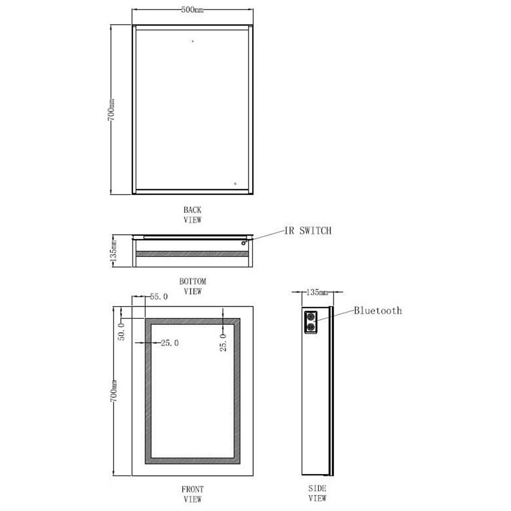 Astini Jemima Single Door LED Mirror Cabinet 500x700mm