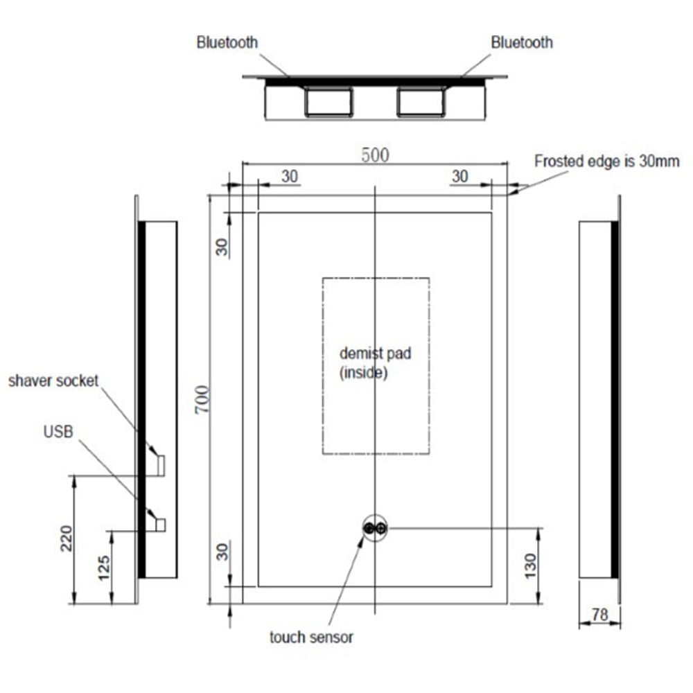 Astini Alfie Mirror with LED Edge 500x700mm