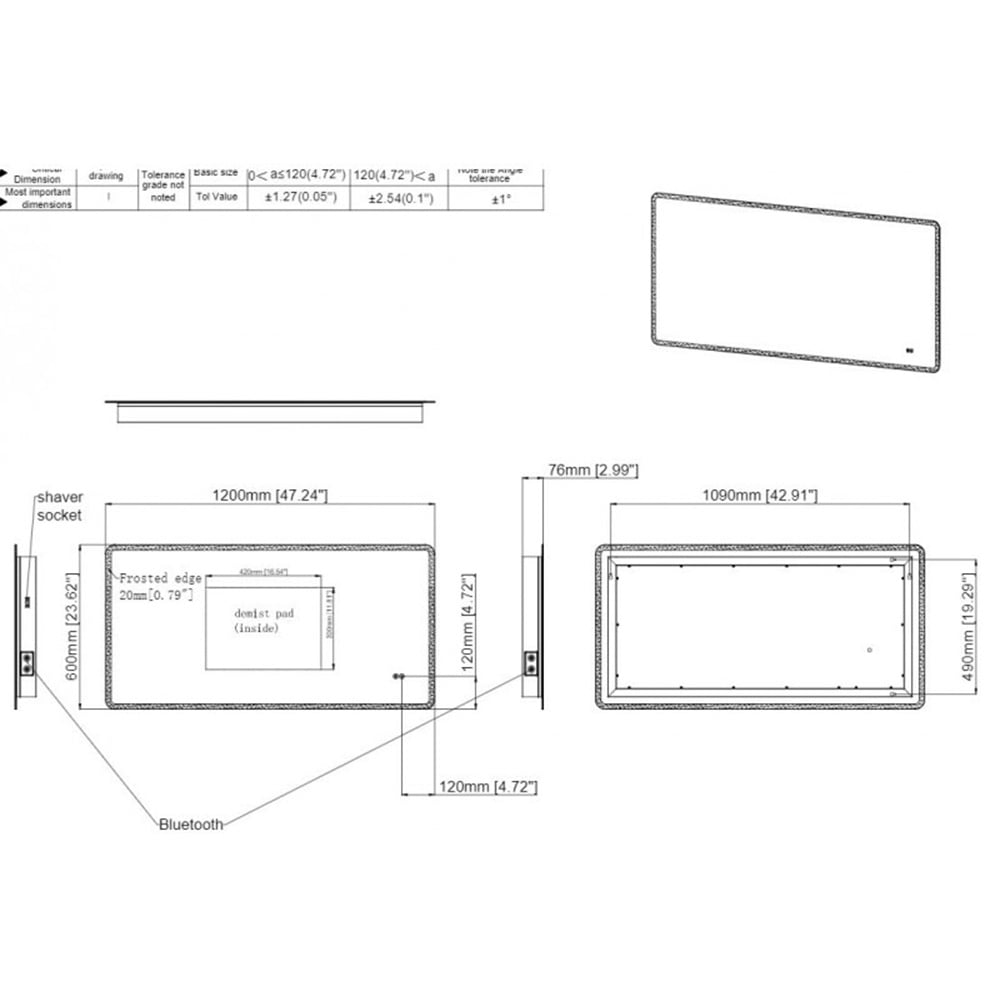 Astini Molly Square LED Touch Mirror 1200x600mm