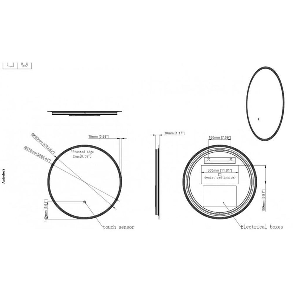 Astini Lily Slimline Round LED Touch Mirror 600mm
