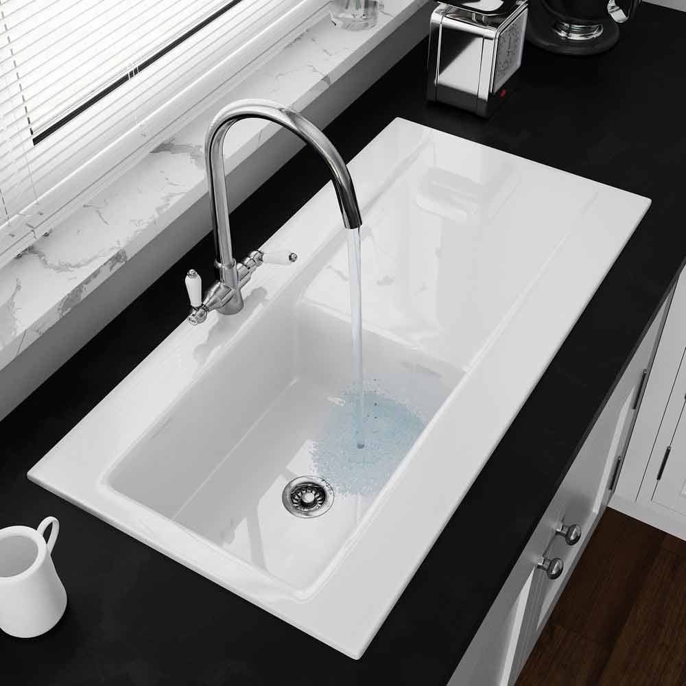Astini Desire 100 1 Bowl White Ceramic Kitchen Sink with Waste & Colonial Tap