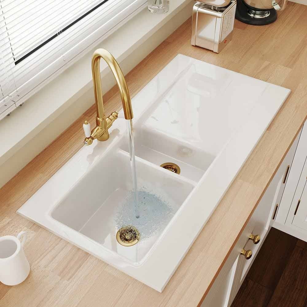 Astini Desire 150 1.5 Bowl Gloss White Ceramic Kitchen Sink with Waste Options