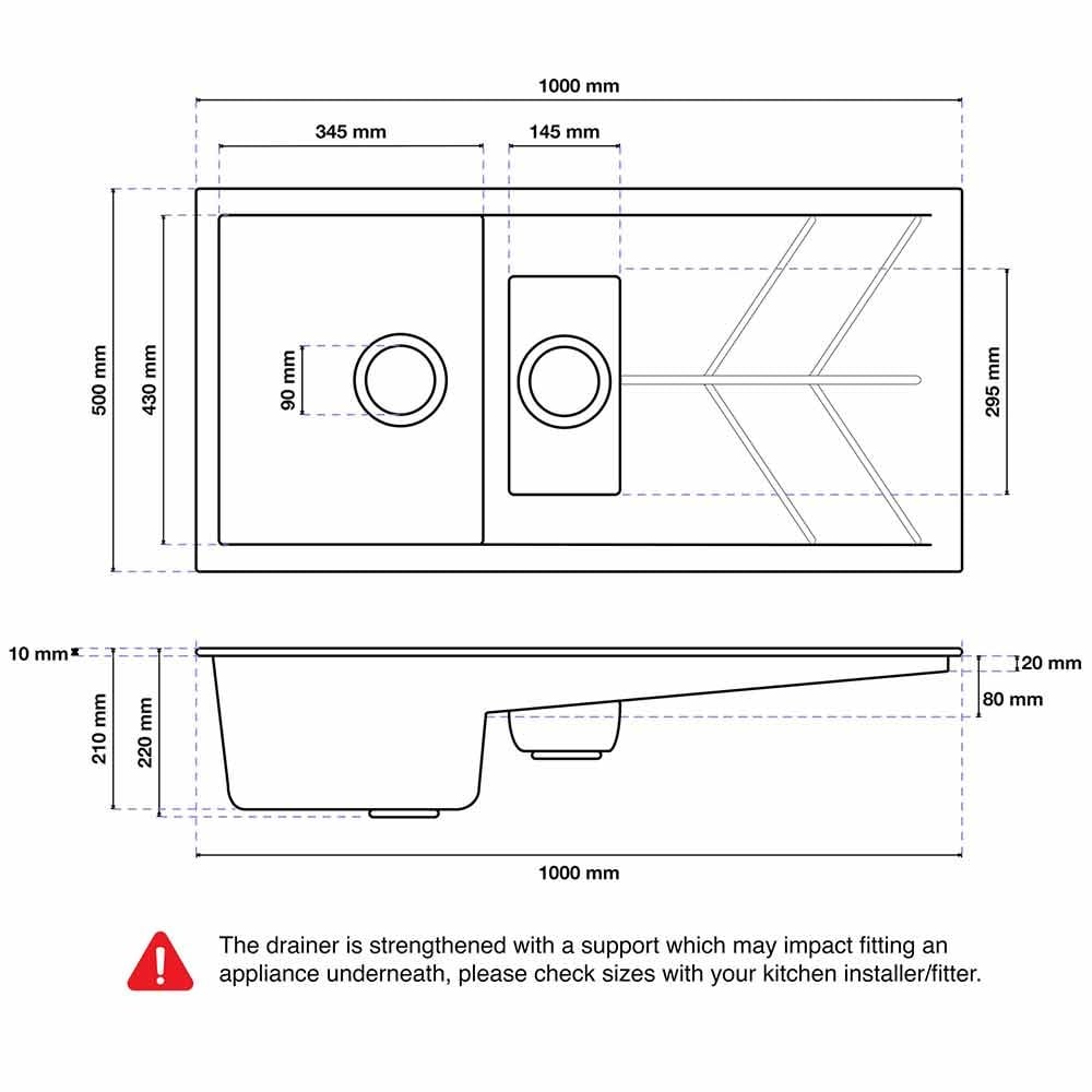 Astini Livio 1.5 Bowl Granite Grey Reversible Kitchen Sink & Waste