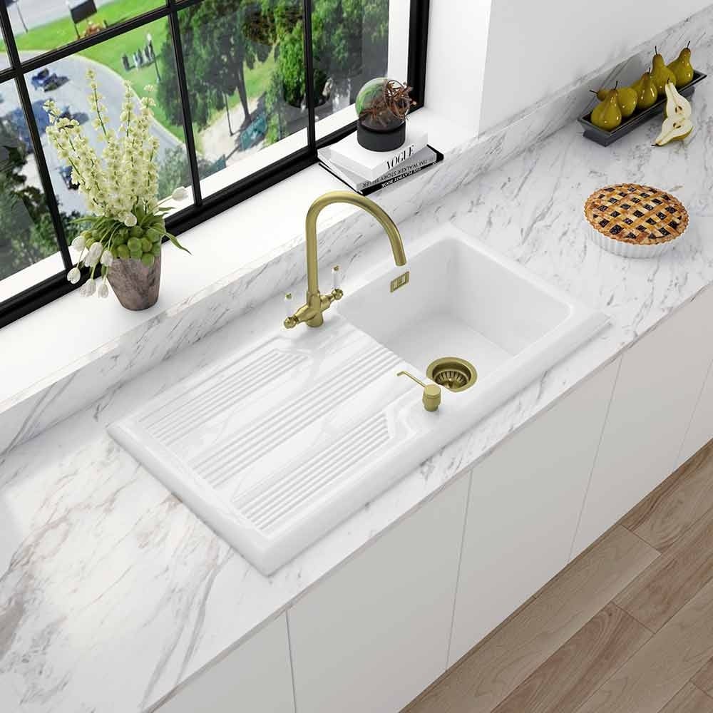 Astini Canterbury 100 1.0 Bowl Gloss White Ceramic Kitchen Sink with Waste Options