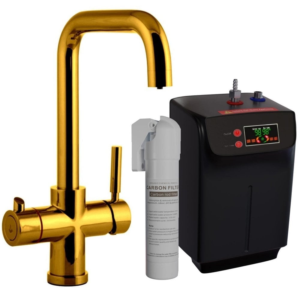 Astini Bollitore² 3in1 Polished Gold Boiling Hot Water Kitchen Tap & Tank Kit