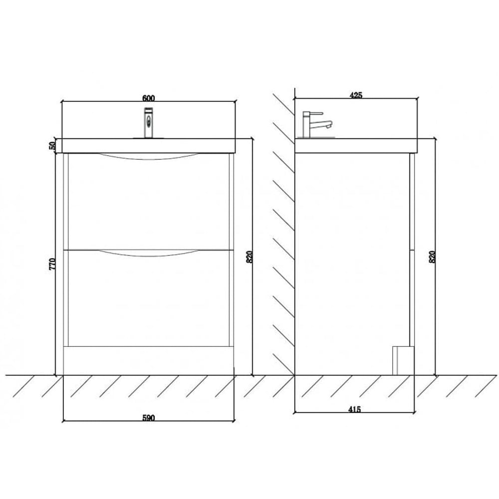 Astini Naples Smile White Floor Standing 600mm Two Drawer Vanity Unit
