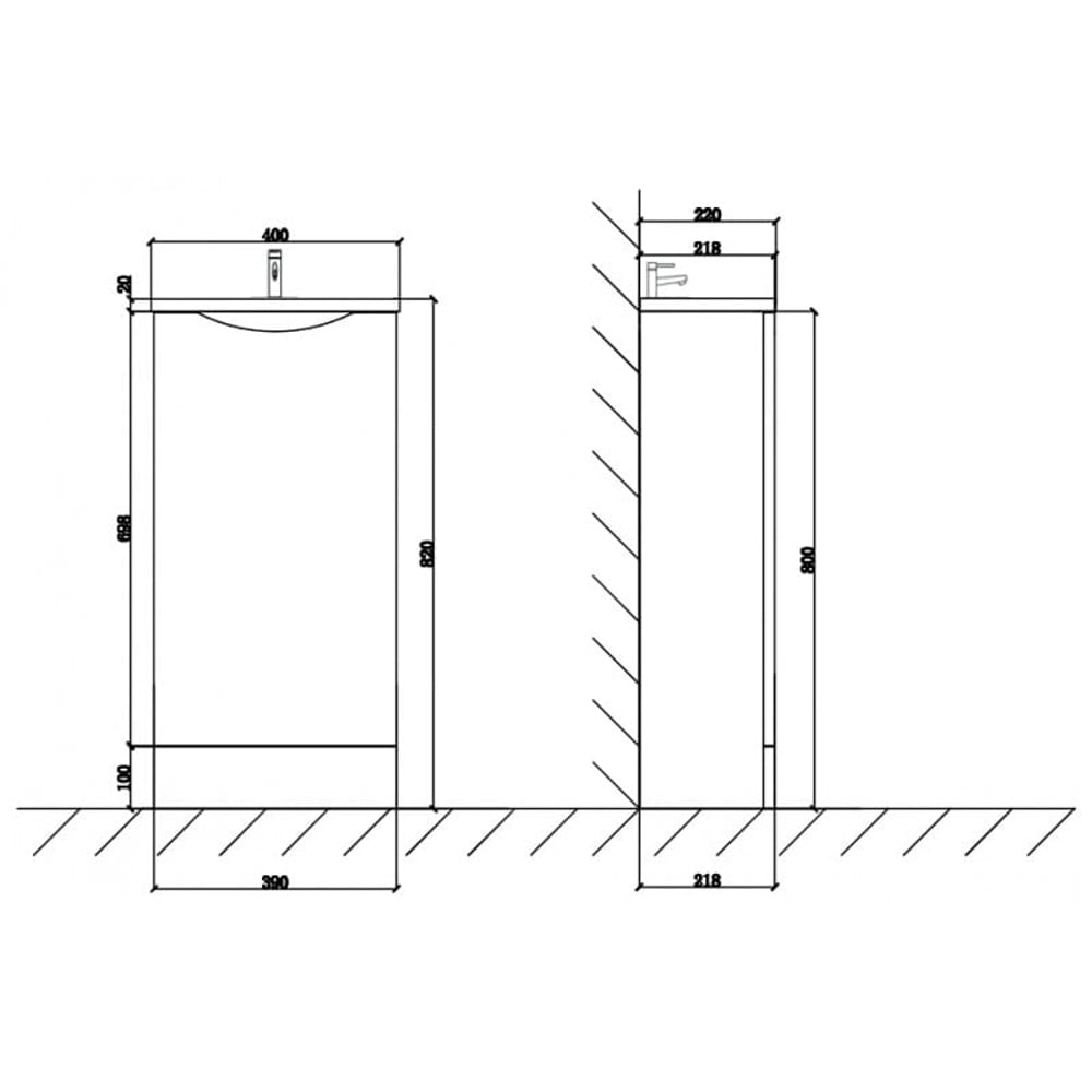 Astini Naples Smile White Floor Standing Cloakroom 400mm Vanity & Basin