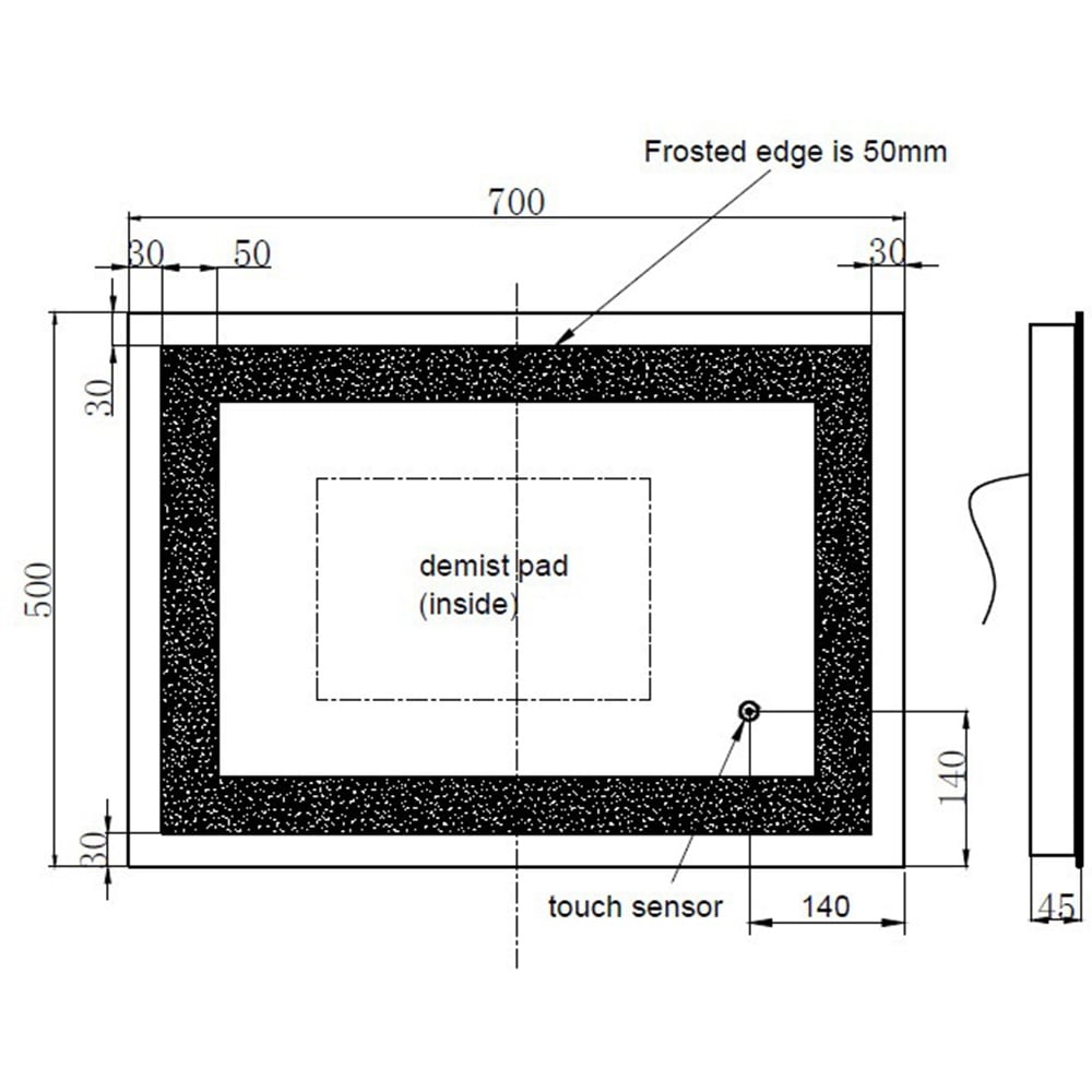 Astini Niamh Touch Mirror with LED & Demist 700x500mm