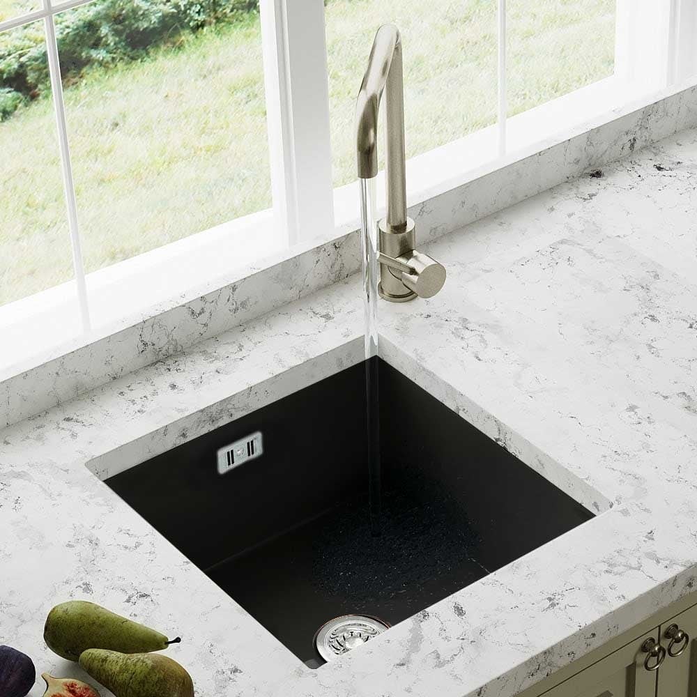 Astini Hampton 100 1.0 Bowl Matt Black Ceramic Undermount Kitchen Sink with Waste