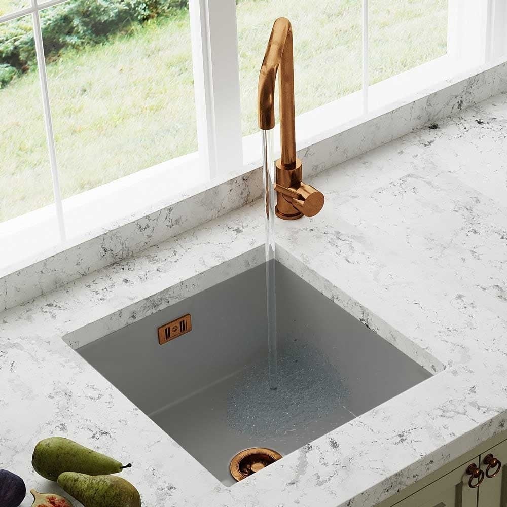 Astini Hampton 100 1.0 Bowl Matt Grey Ceramic Undermount Kitchen Sink with Waste