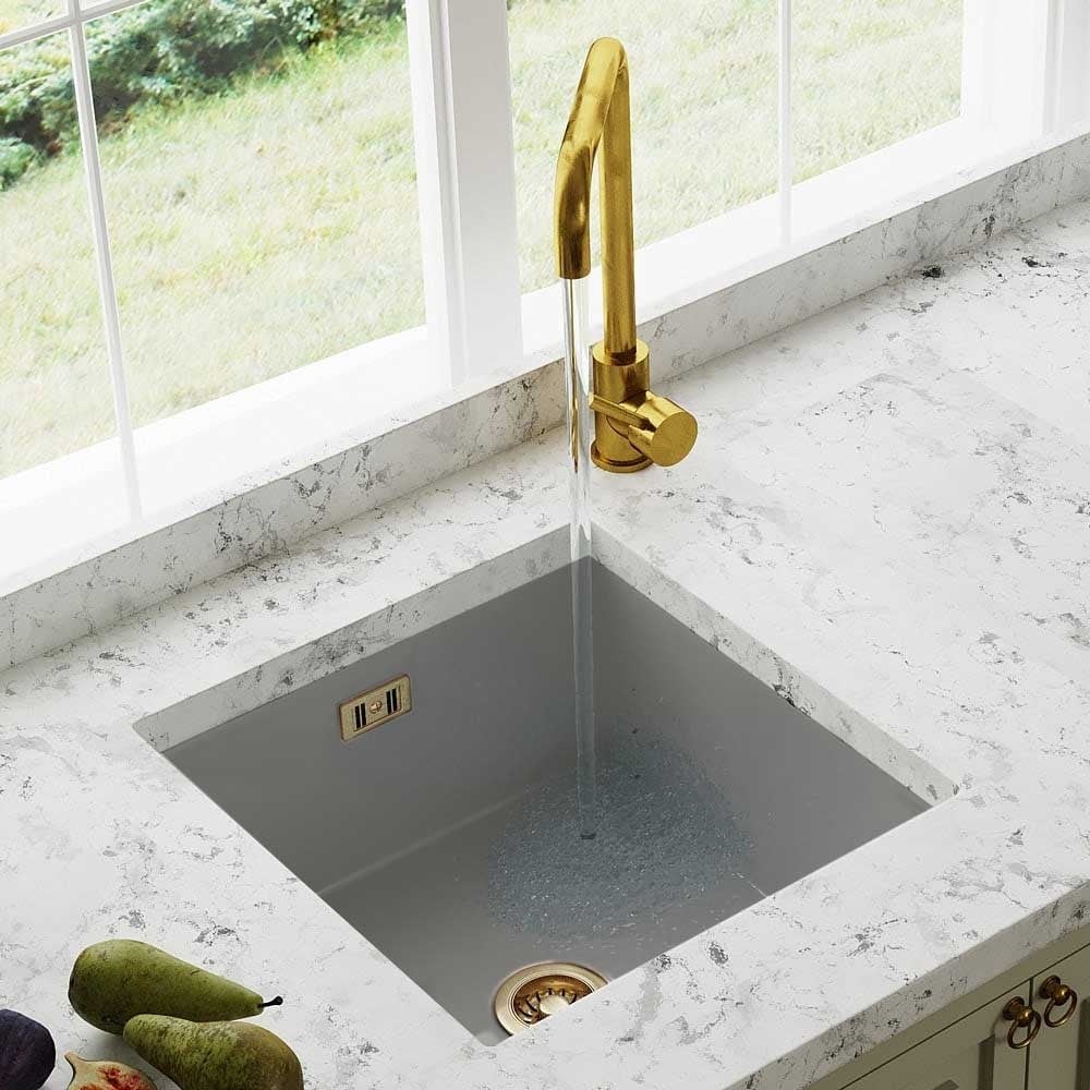 Astini Hampton 100 1.0 Bowl Matt Grey Ceramic Undermount Kitchen Sink with Waste
