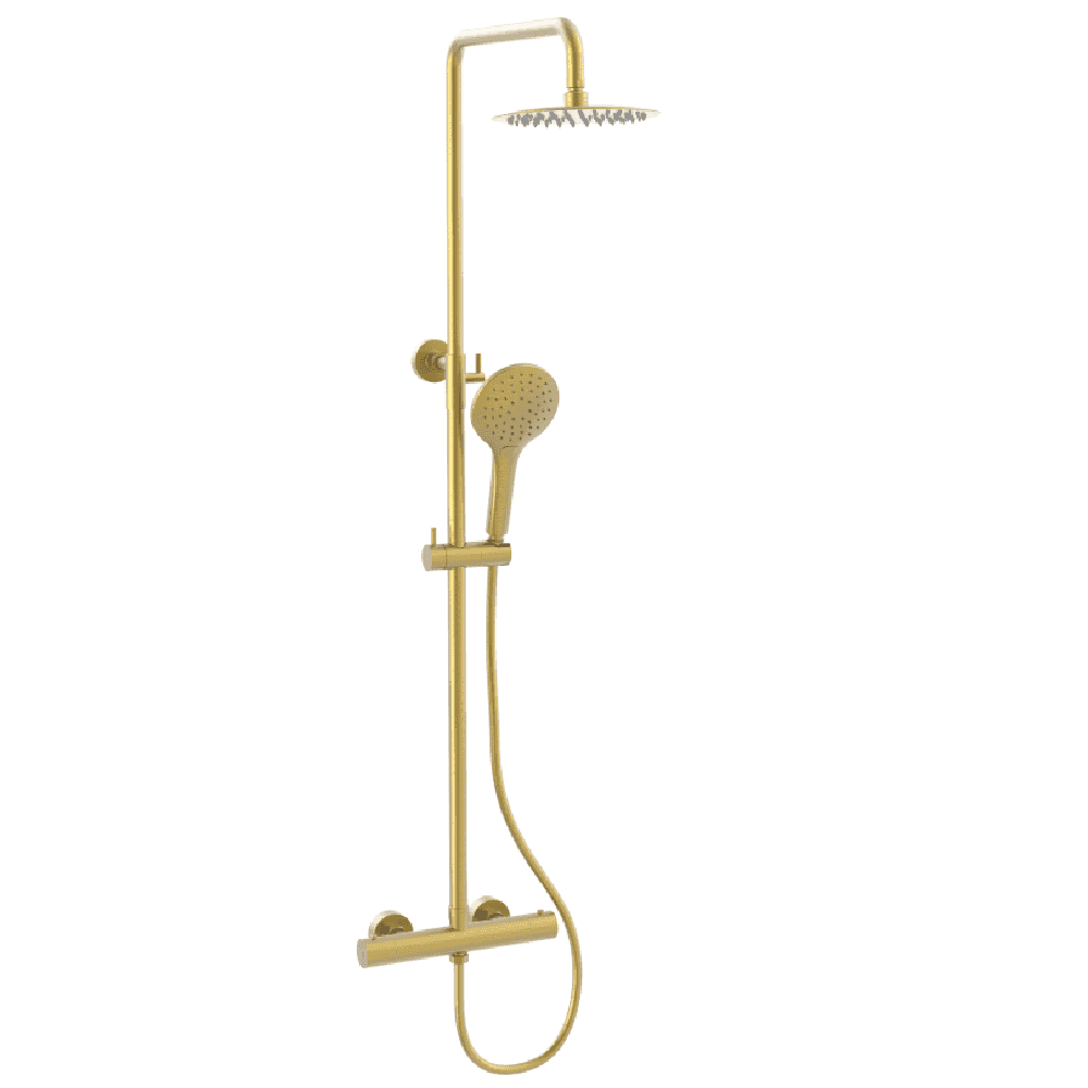 Astini Menai Brushed Brass Round Thermostatic Overhead Shower Kit