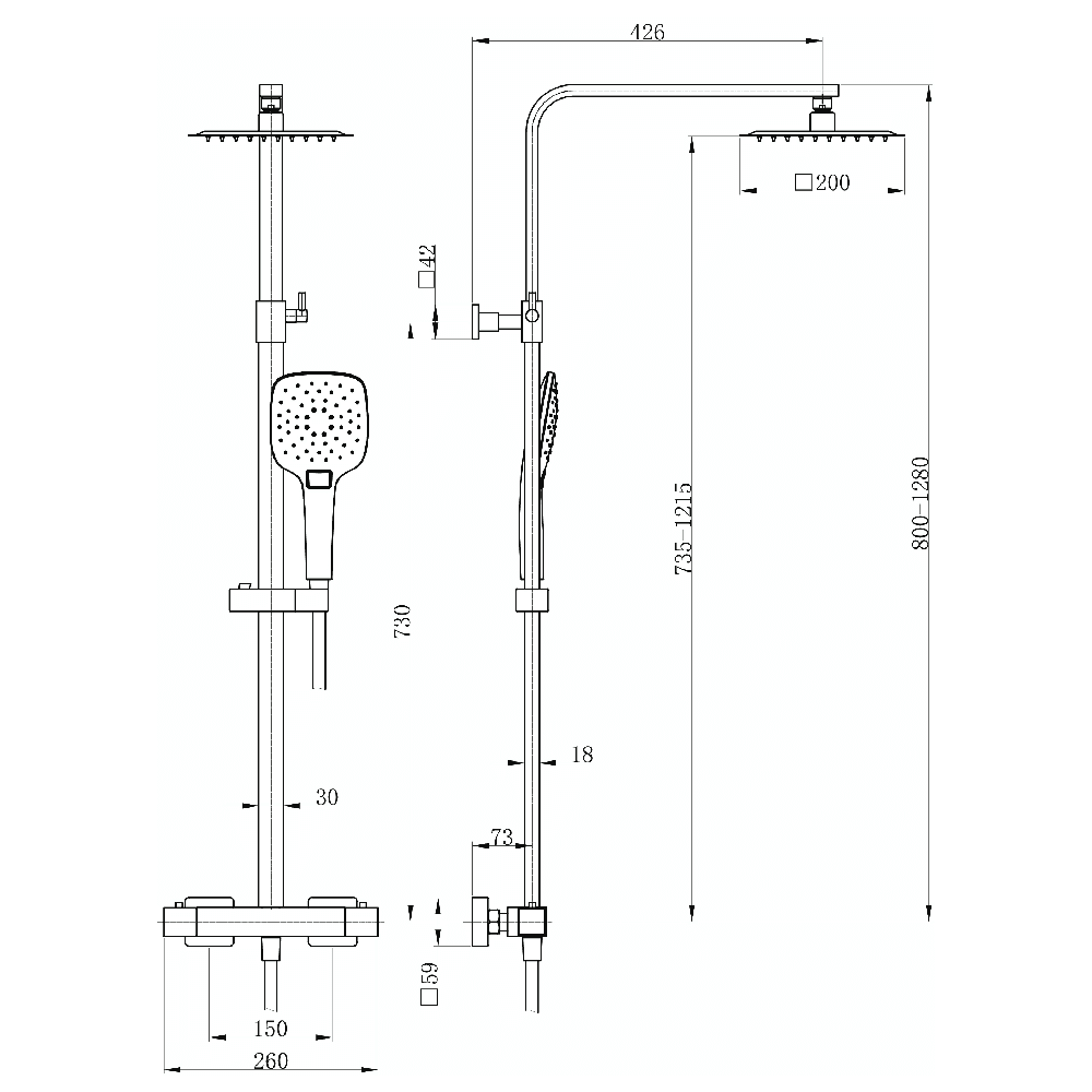 Astini Menai Gunmetal Square Thermostatic Overhead Shower Kit