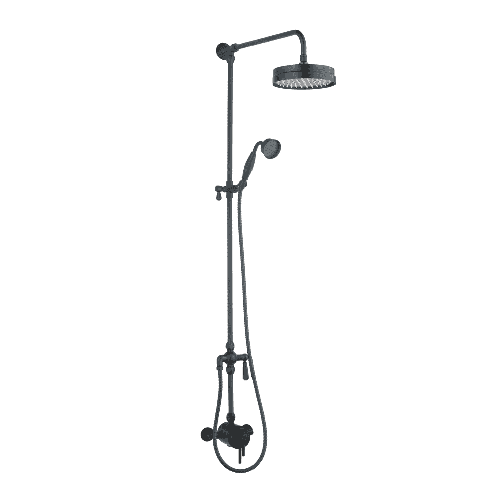 Astini Beaumaris Orca Black Exposed Valve Traditional Overhead Shower Rail Kit