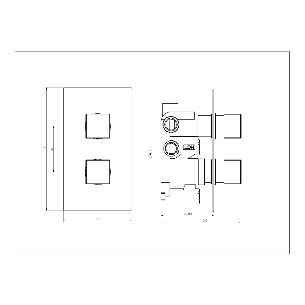 Astini Brushed Brass Square Concealed Thermostatic 2 Way Shower Valve