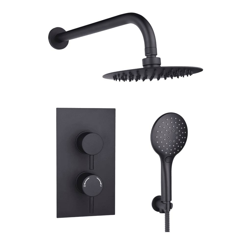 Astini Orca Black Round Concealed Thermostatic 2 Handle 2 Way Shower Valve Kit