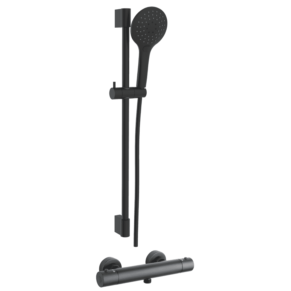 Astini Orca Black Round Thermostatic Bar & Valve with 3 Spray Riser Kit
