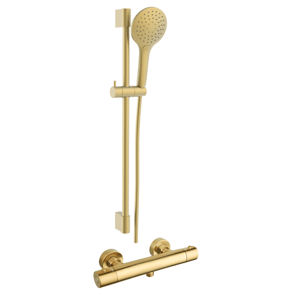 Astini Brushed Brass Round Thermostatic Bar & Valve with 3 Spray Riser Kit