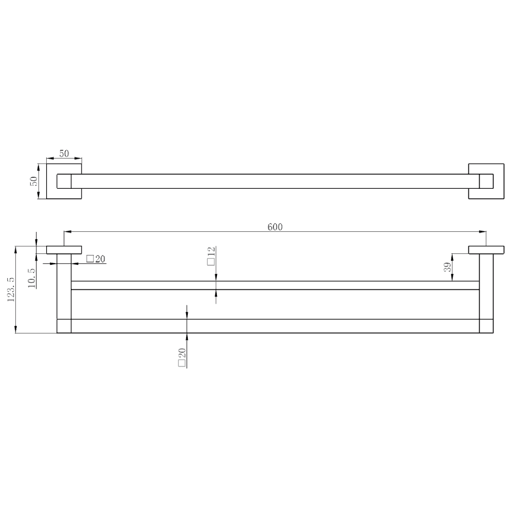Astini Sydney Chrome Square Double Towel Rail