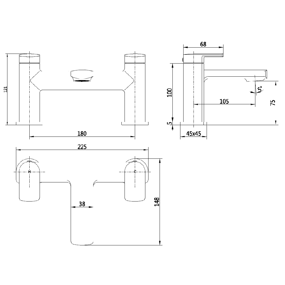 Astini Wrexham Chrome 2TH Bath Filler Tap