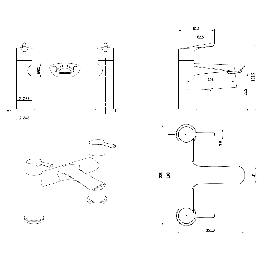 Astini Nefyn Orca Black 2TH Bath Filler Tap