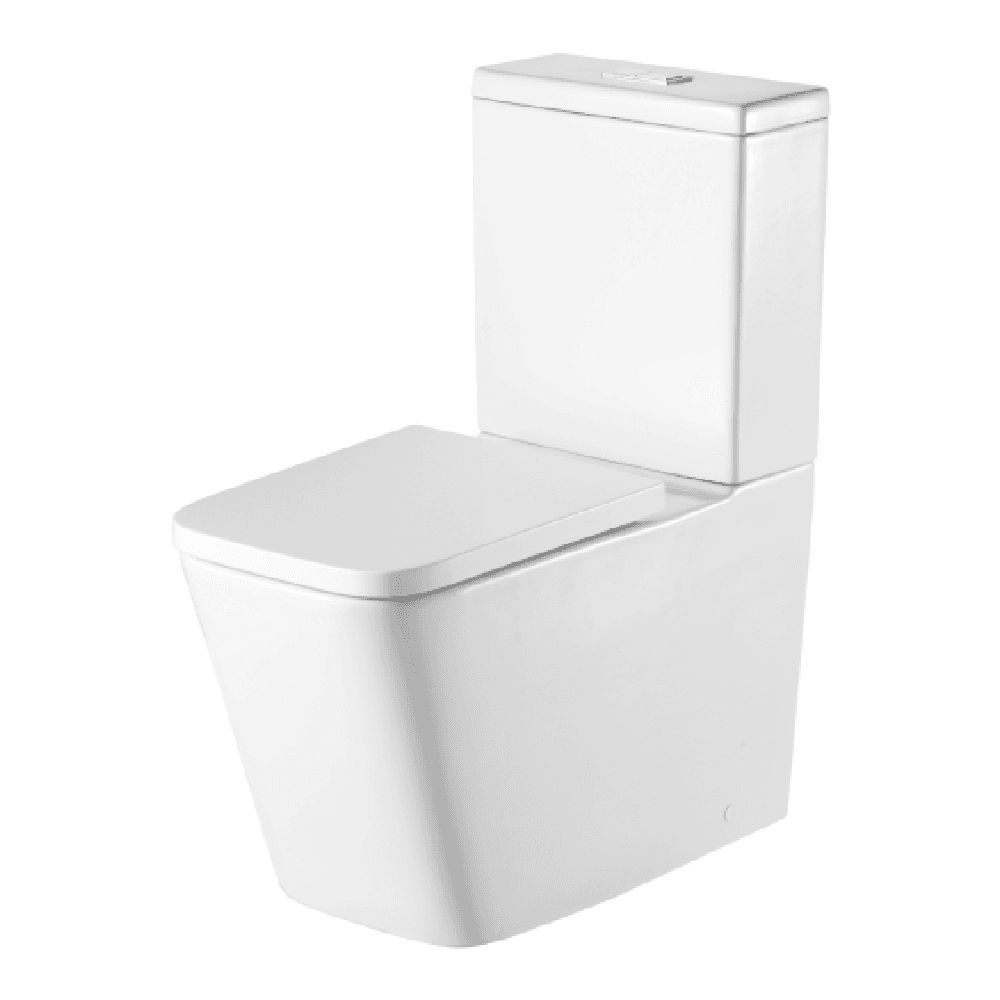 Astini Milan Square Rimlesss Close Coupled Toilet Pan, Cistern & Soft Close Seat