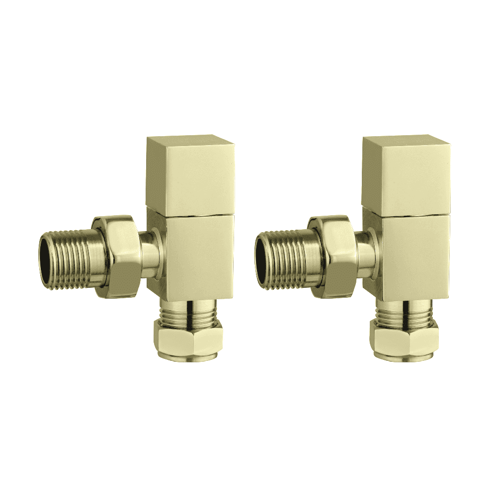 Astini Brushed Brass Square Angled Radiator Valves