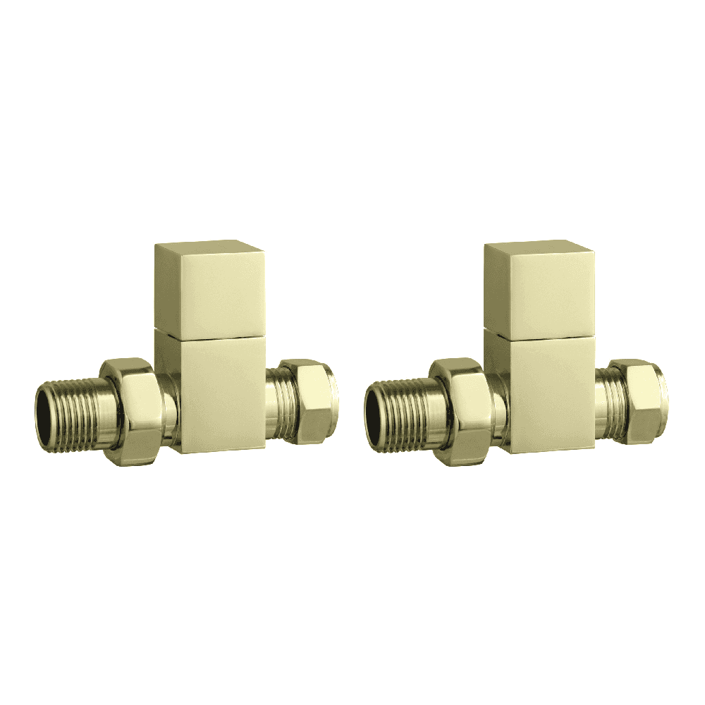 Astini Brushed Brass Square Straight Radiator Valves