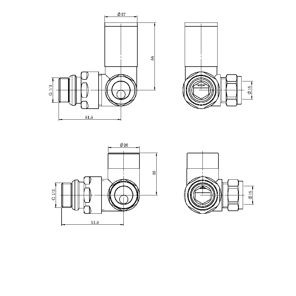 Astini Orca Black Corner Radiator Valves